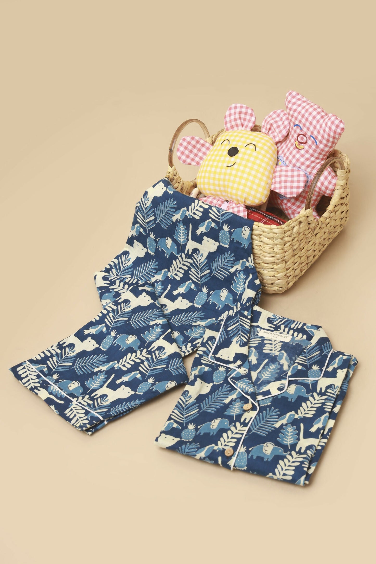 Breathables Kids Cotton Night Suit – Blue Jungle Print Shirt & Pyjama Co-Ord Set For Boys & Girls