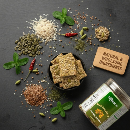 Sorich Organics Pudina Seeds Cracker – Crispy & Healthy Snack with Pudina Masala Twist