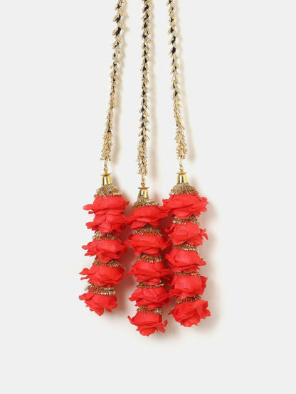Ruby Raang Gold Gota Pati Work And Red Rosses With Black Thread & Golden Stones