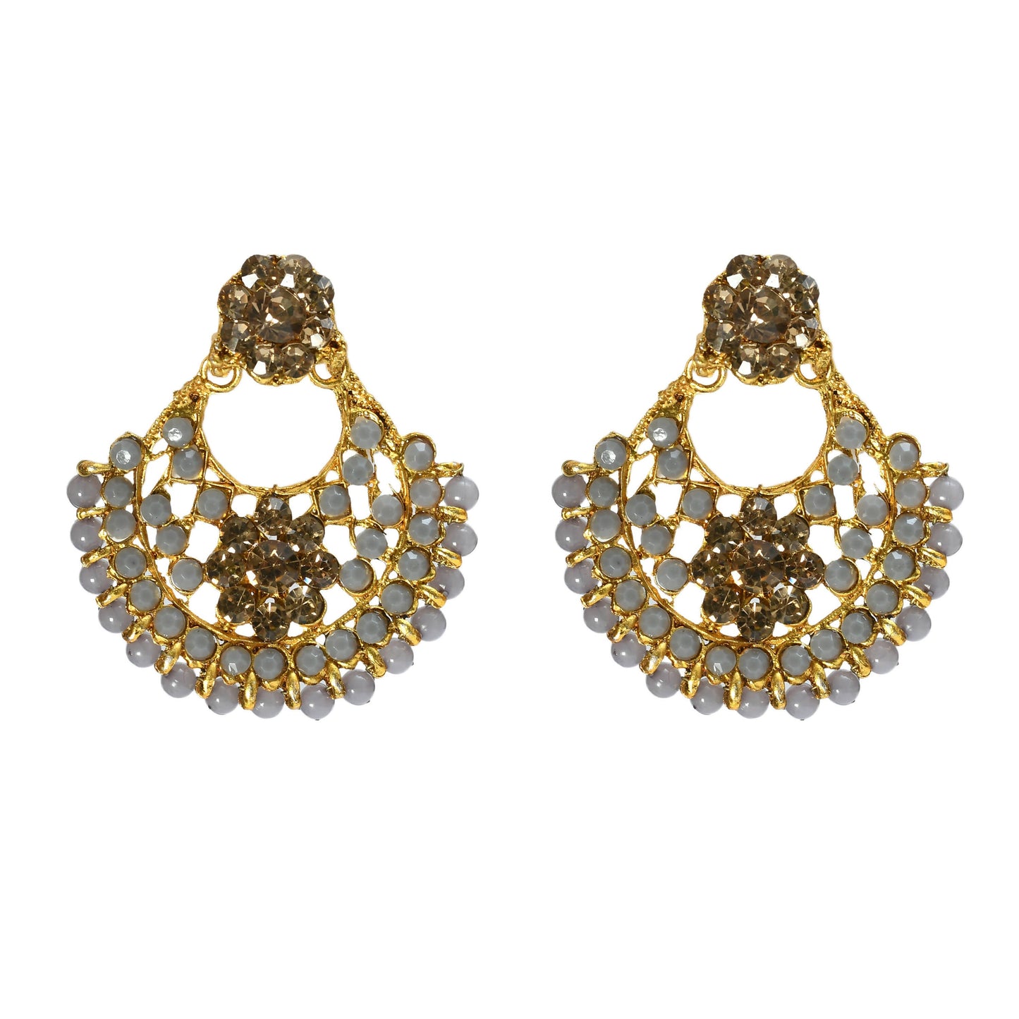 Mominos Fashion Johar Kamal Gold-Polished Brass Finish Long Necklace For Women (Golden/Grey)