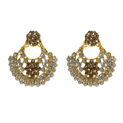Mominos Fashion Johar Kamal Gold-Polished Brass Finish Long Necklace For Women (Golden/Grey)