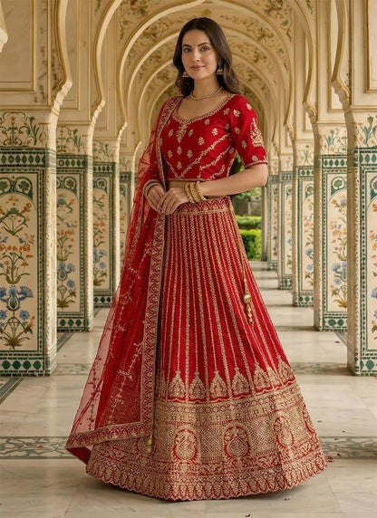 Lehenga Mart Red Heavy Silk With Fusing Designer Bollywood Style Wedding Wear Lehenga Choli