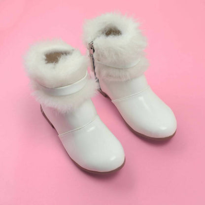 Tiny Bugs Girls Faux Fur Detail Winter Boots - White