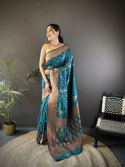 Joban Fashion Banarasi Blue Woven Soft Silk Saree