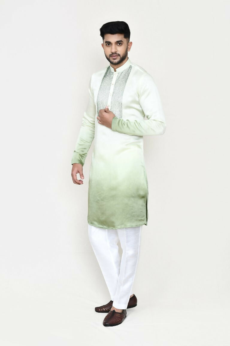 Joban Fashion Green Colored Satin Silk Fabric Kurta With Straight Fit Pant
