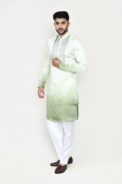 Joban Fashion Green Colored Satin Silk Fabric Kurta With Straight Fit Pant