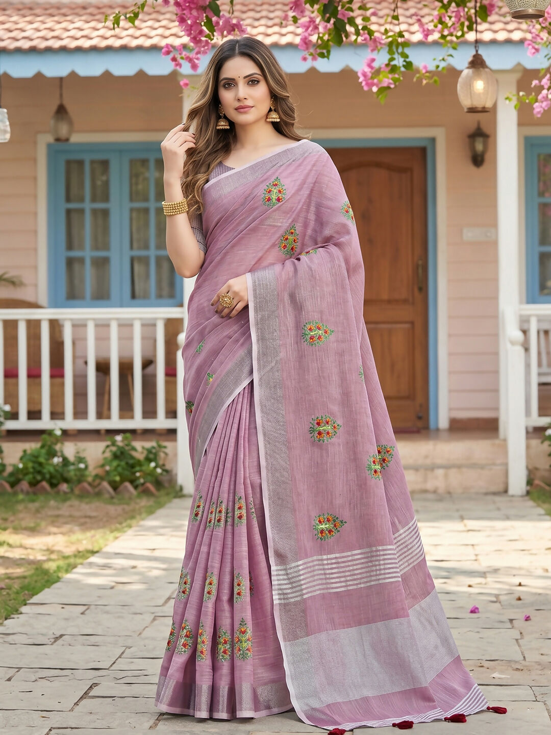 Shree Shyam Fashion Light Purple Linen Saree