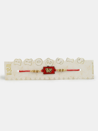 NVR Men Set of 4 Gold-Toned Stone-Studded & Beaded Rakhi With Roli Chawal & Chocolate