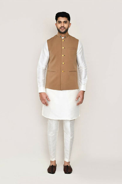 Joban Fashion White Colored Art Silk Fabric Kurta, Jacket With Straight Fit Pant