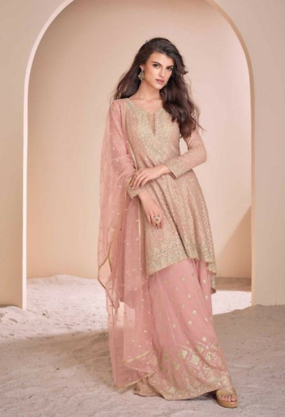Anaita Peach Georgette Readymade Suit with Codding Dori & Sequence Work