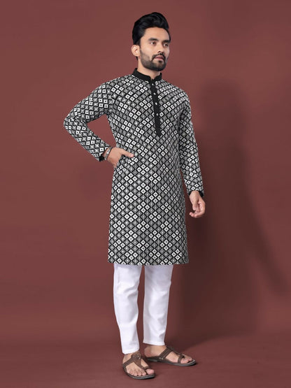 Black Embroidered Mens Kurta with Pajama by Infinity Export
