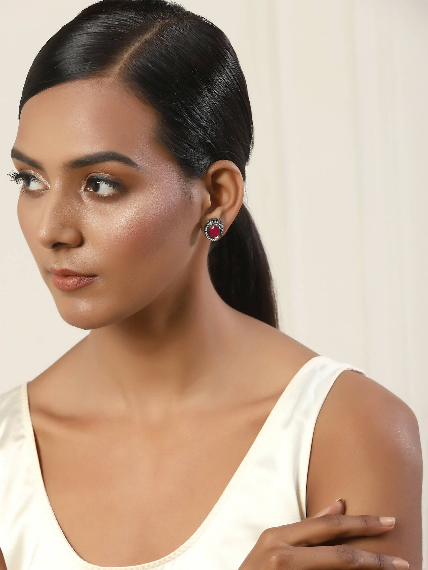 Pink Circular Studs Earrings - Ruby Raang