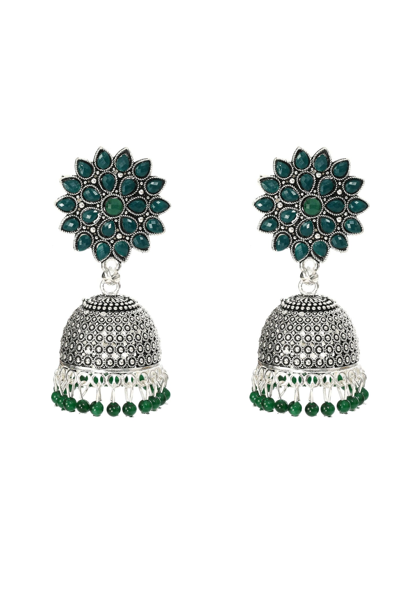Mominos Fashion Joharkamal Kundan work Jhumka with Green Beads