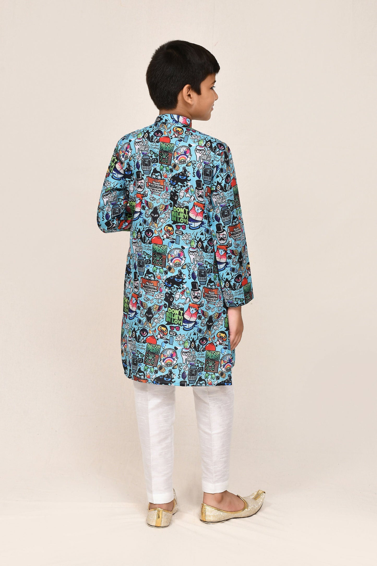 Joban Fashion Cotton Linen Blue Kurta With Straight Fit Pant