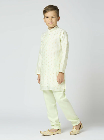Joban Fashion Kids Island Full Sleeves Chanderi Kurta, Pyjama Set with Traditional Butta Work - Pista