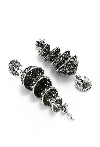 Mominos Fashion Johar Kamal Peacock Design Silver Colour Earrings