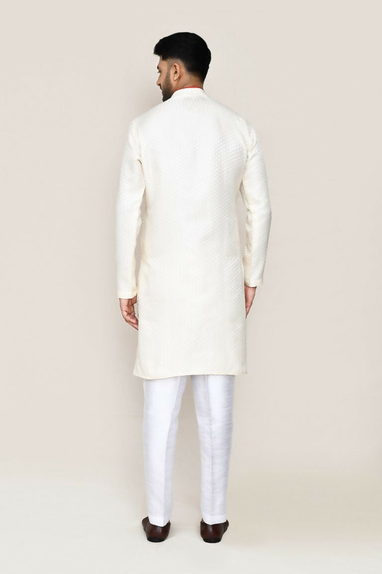 Joban Fashion Cream Colored Jacquard Fabric Kurta With Straight Fit Pant