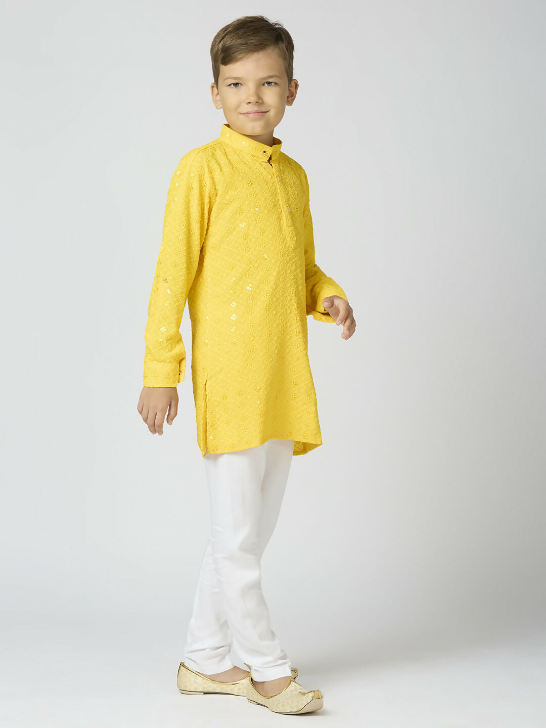 Joban Fashion Kids Island Full Sleeves Cotton Kurta and Pyjama Set with Sequin work - Yellow