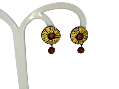 Terracotta Button Tops Ear Studs With Drops
