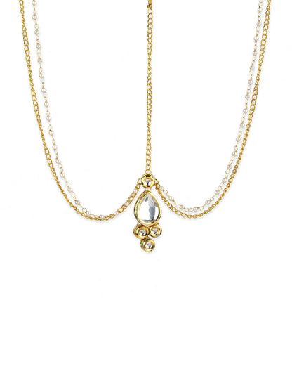 Gold-Polished Kundan Mathapatti - Ruby Raang