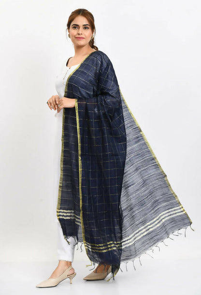 Mominos Fashion Moeza Women's Cotton Zari Box Navy Blue Dupatta