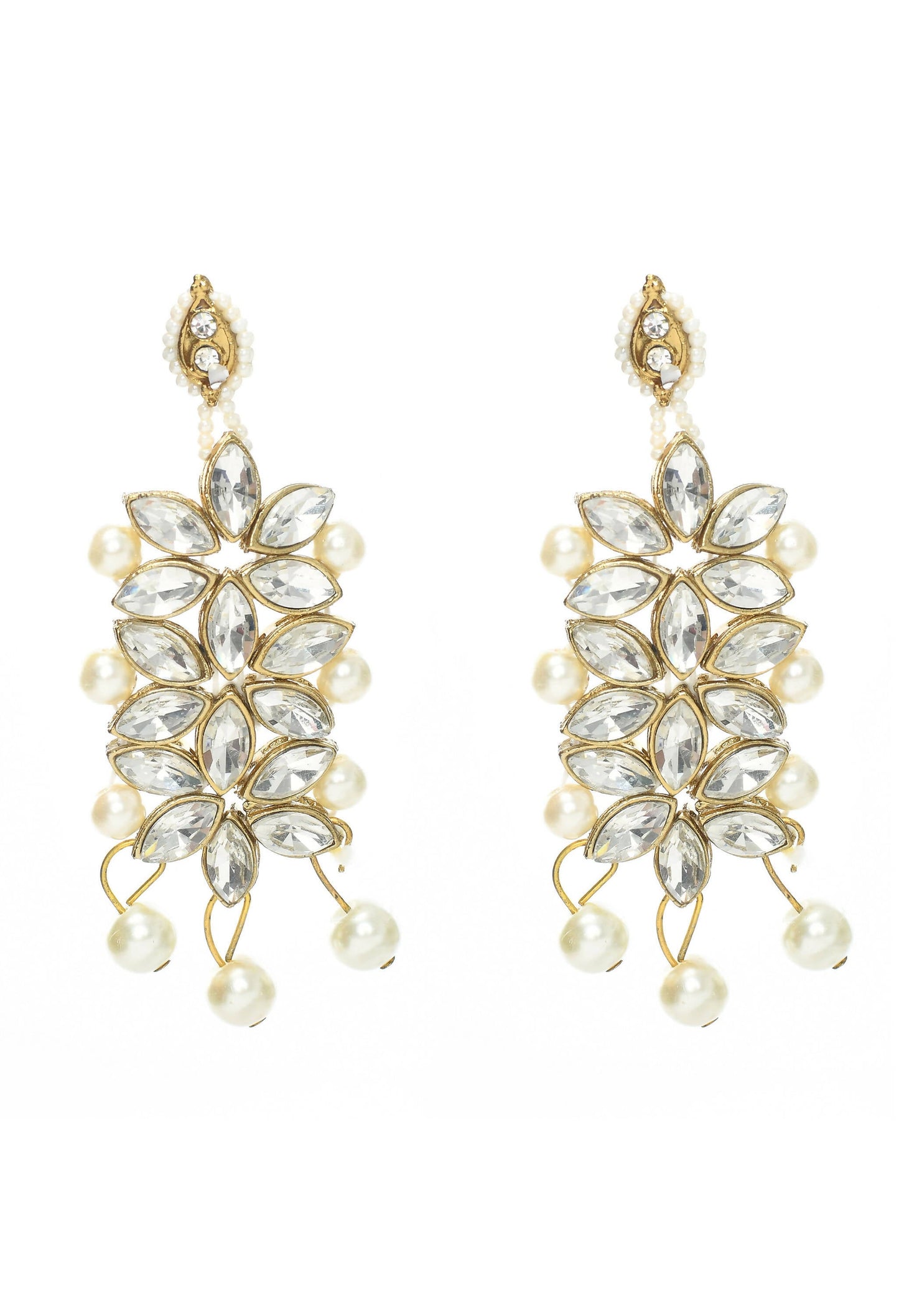 Mominos Fashion Johar Kamal Gold-Polished Rani Haar with White and Off white Pearls Jewellery Set