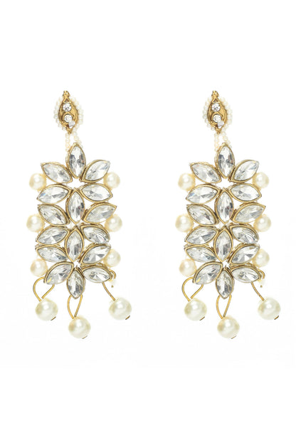 Mominos Fashion Johar Kamal Gold-Polished Rani Haar with White and Off white Pearls Jewellery Set