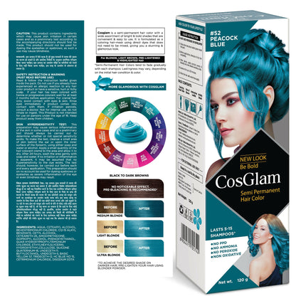 Cosglam Semi Permanent Hair Color for Women & Men (#52 Peacock Blue)