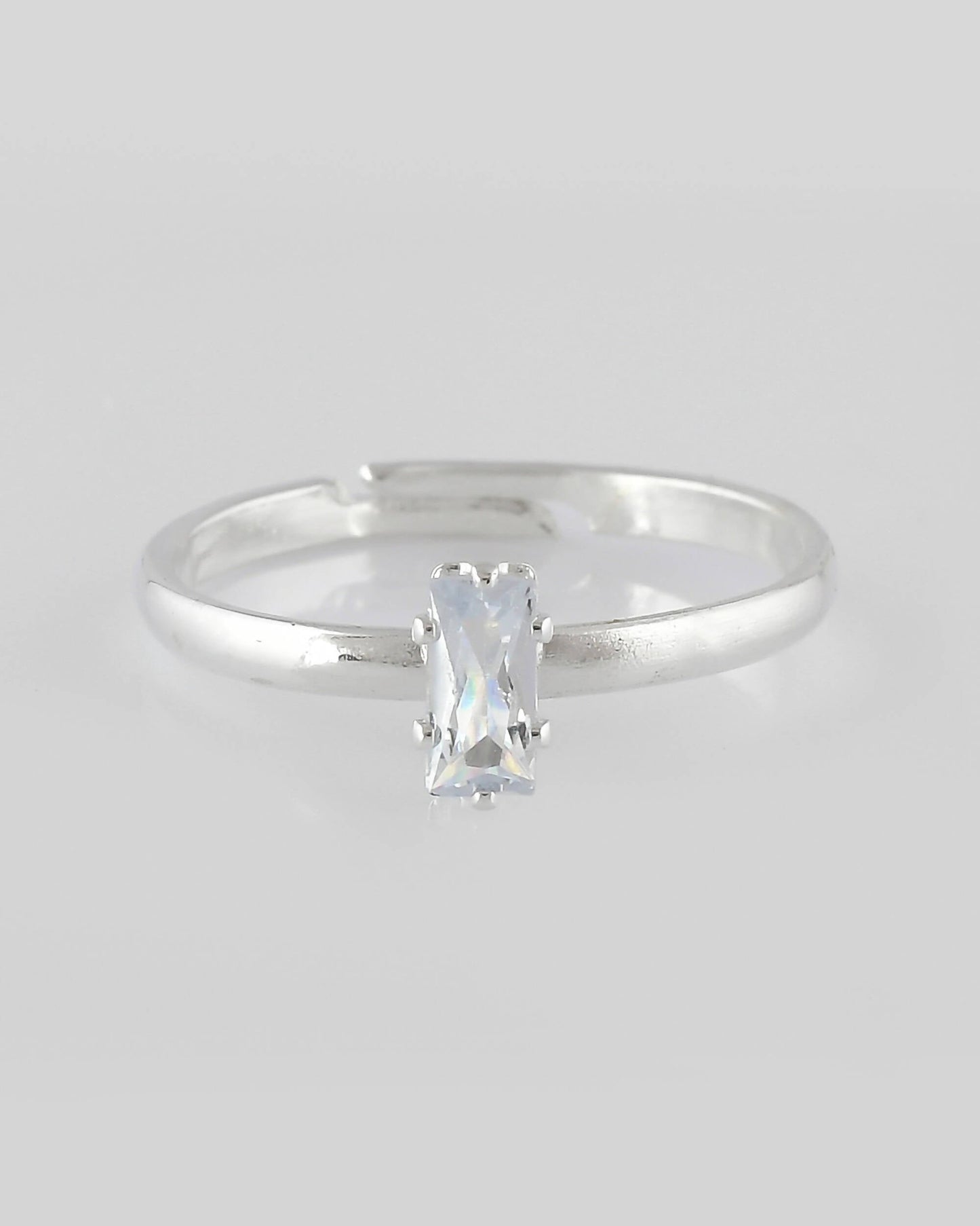 VOJ white CZ-detail Stainless Steel Cubic Zirconia Silver Plated adjustable finger Ring
