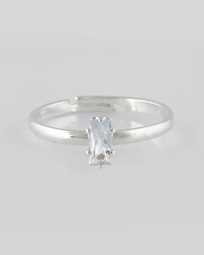 VOJ white CZ-detail Stainless Steel Cubic Zirconia Silver Plated adjustable finger Ring
