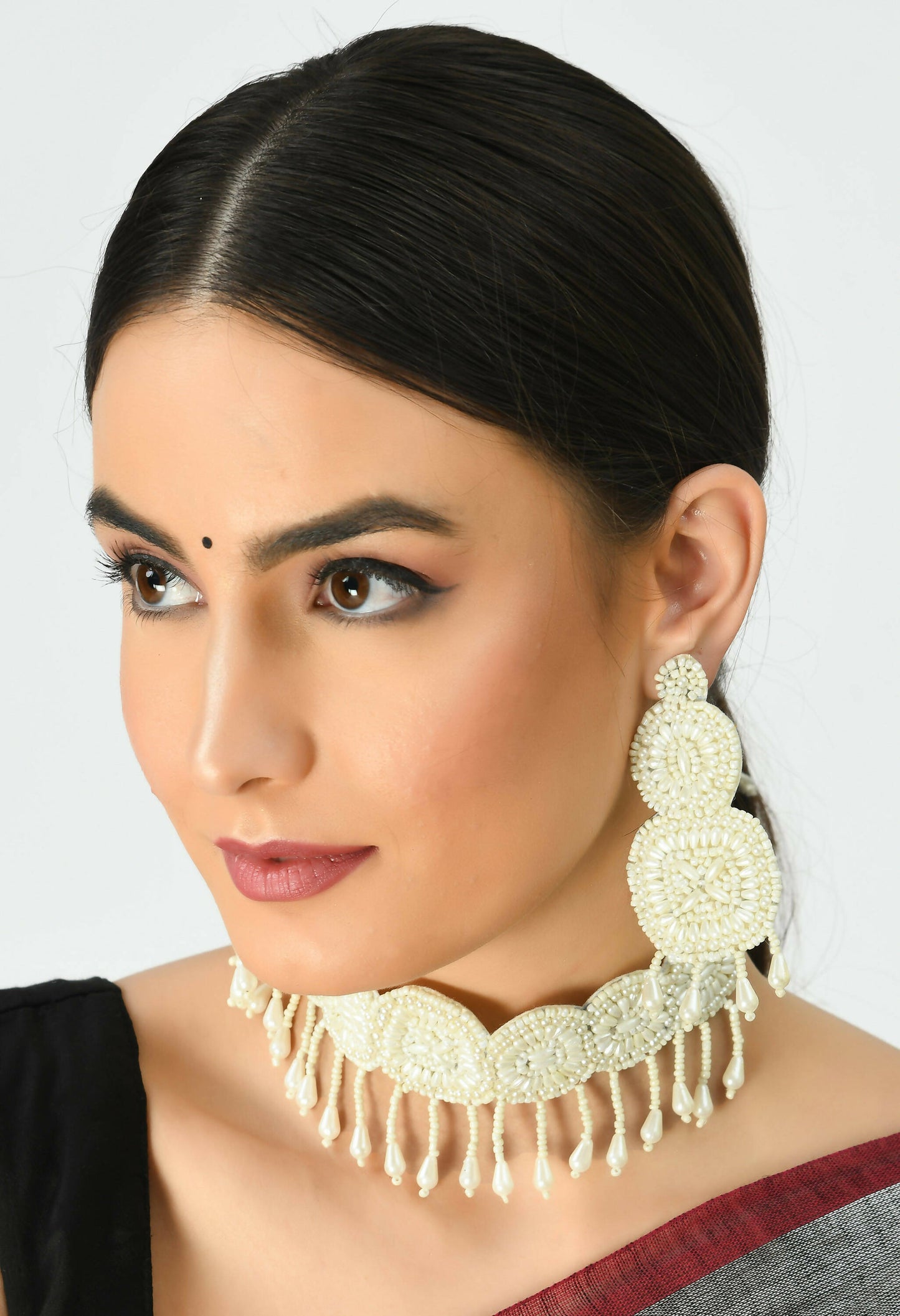 Mominos Fashion Johar Kamal Handicraft Pearls Necklace with Earrings For Women