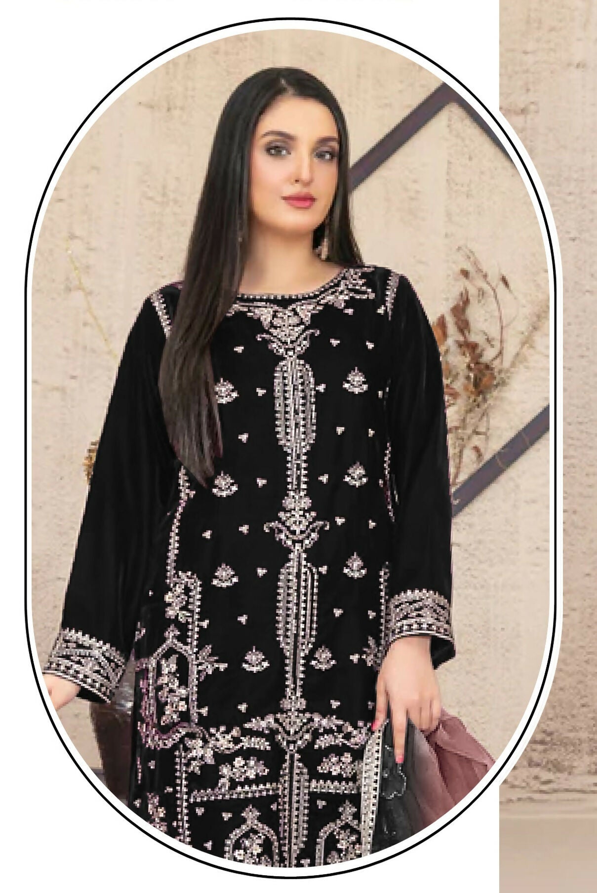 Anaita Black Velvet Suit with Embroidery Sequence Work