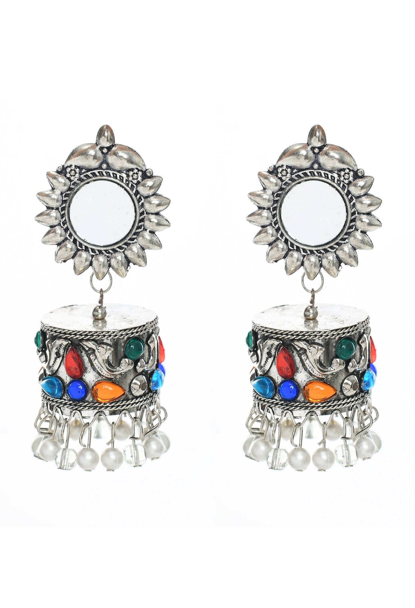 Mominos Fashion Johar Kamal Women Multi Kundan Oxidised Jhumkas