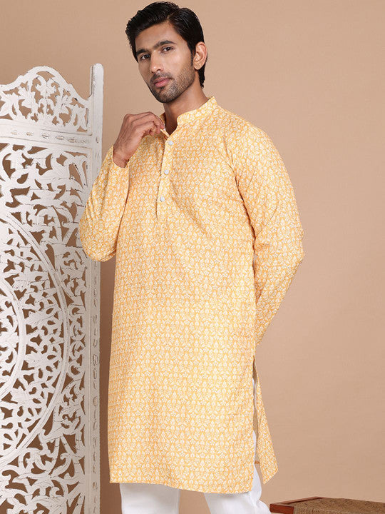 Anouk Men Floral Printed Sequinned Floral Kurta Yellow