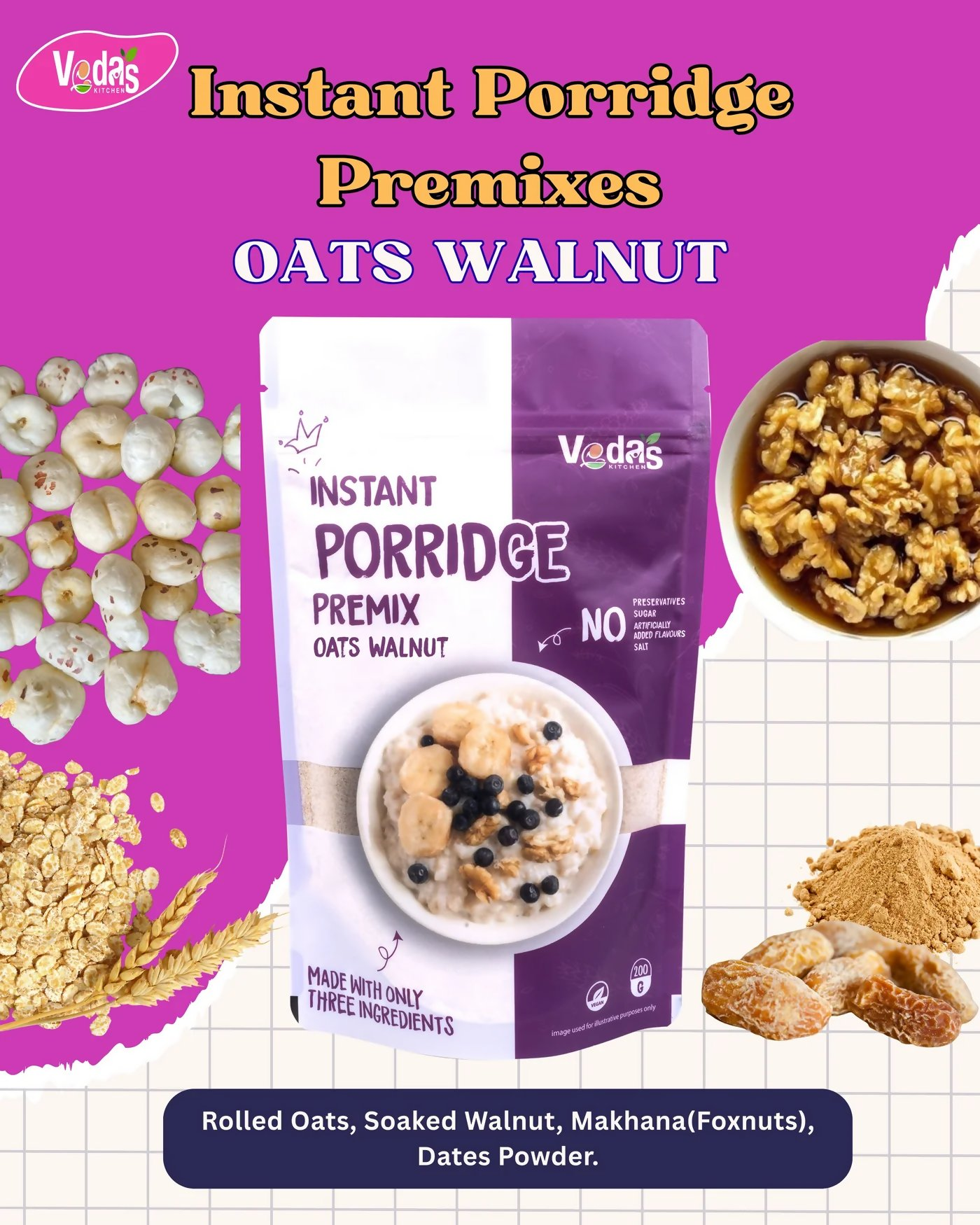 Vedas Kitchen Oats Walnut Instant Porridge