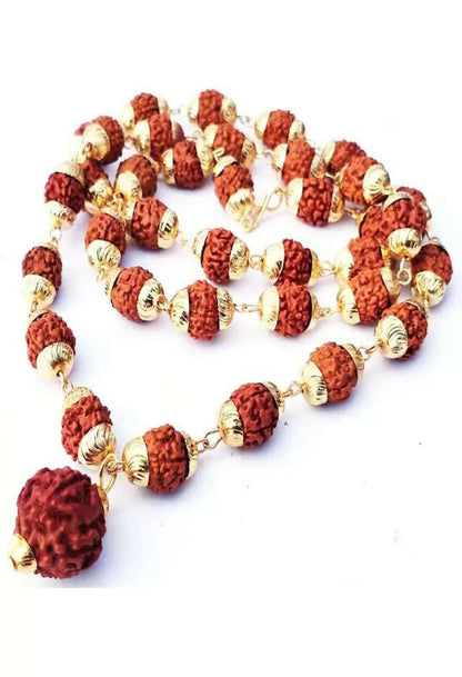 Mominos Fashion Joharkamal Gold-Polished Statement Rudraksha Mala Long Necklace (Golden)