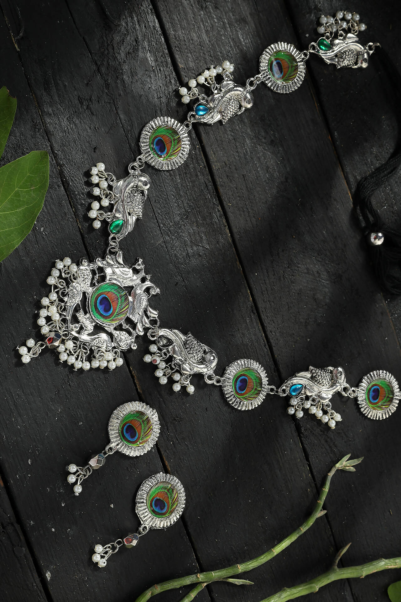 Mominos Fashion Johar Kamal Oxidised Silver-Plated Brass Finish Long Necklace For Women (Silver)