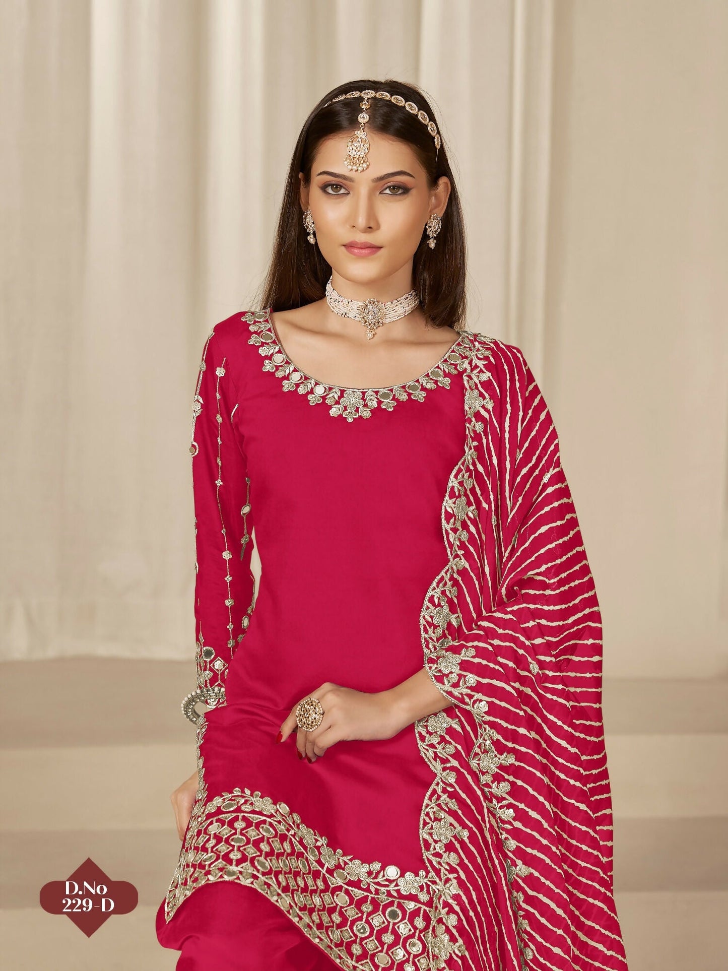 Anaita Red Roman Silk Stitched Suit with Embroidery & Real Mirror Work