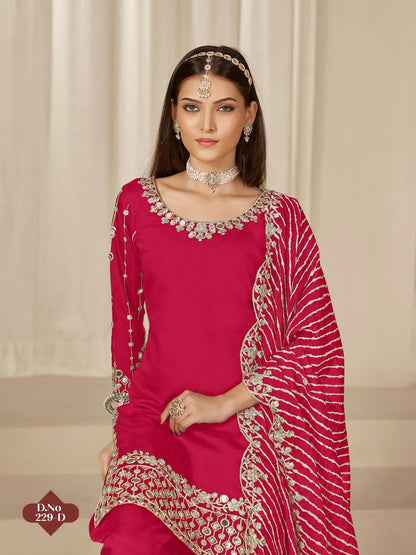 Anaita Red Roman Silk Stitched Suit with Embroidery & Real Mirror Work
