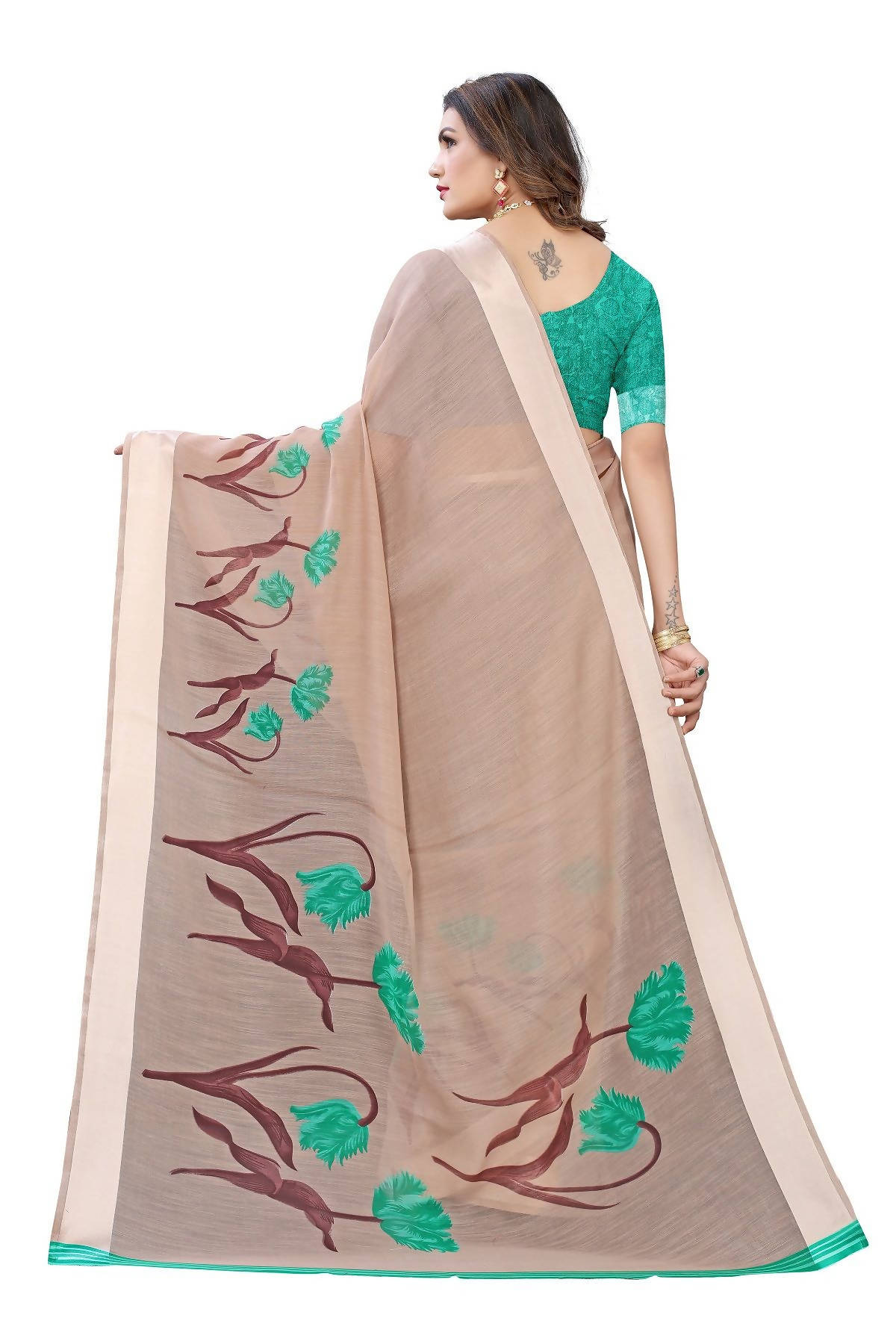 Vamika Brown Linen Satin Patta Saree (VANI CHIKU)