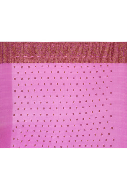 Joban Fashion Hot Pink Crepe Chiffon Pure Handloom Banarasi Silk Saree