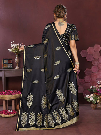 Joban Fashion Black Floral Motifs Banarasi Silk Sarees