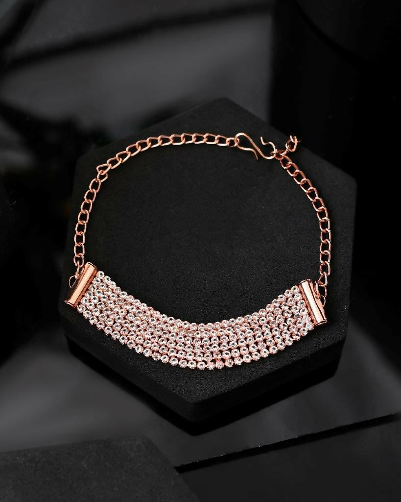 VOJ Gold-Polished AD Studded Multi Layar Charm Bracelet