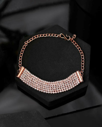 VOJ Gold-Polished AD Studded Multi Layar Charm Bracelet