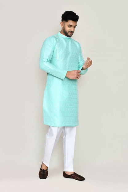 Joban Fashion Green Colored Jacquard Fabric Kurta With Straight Fit Pant