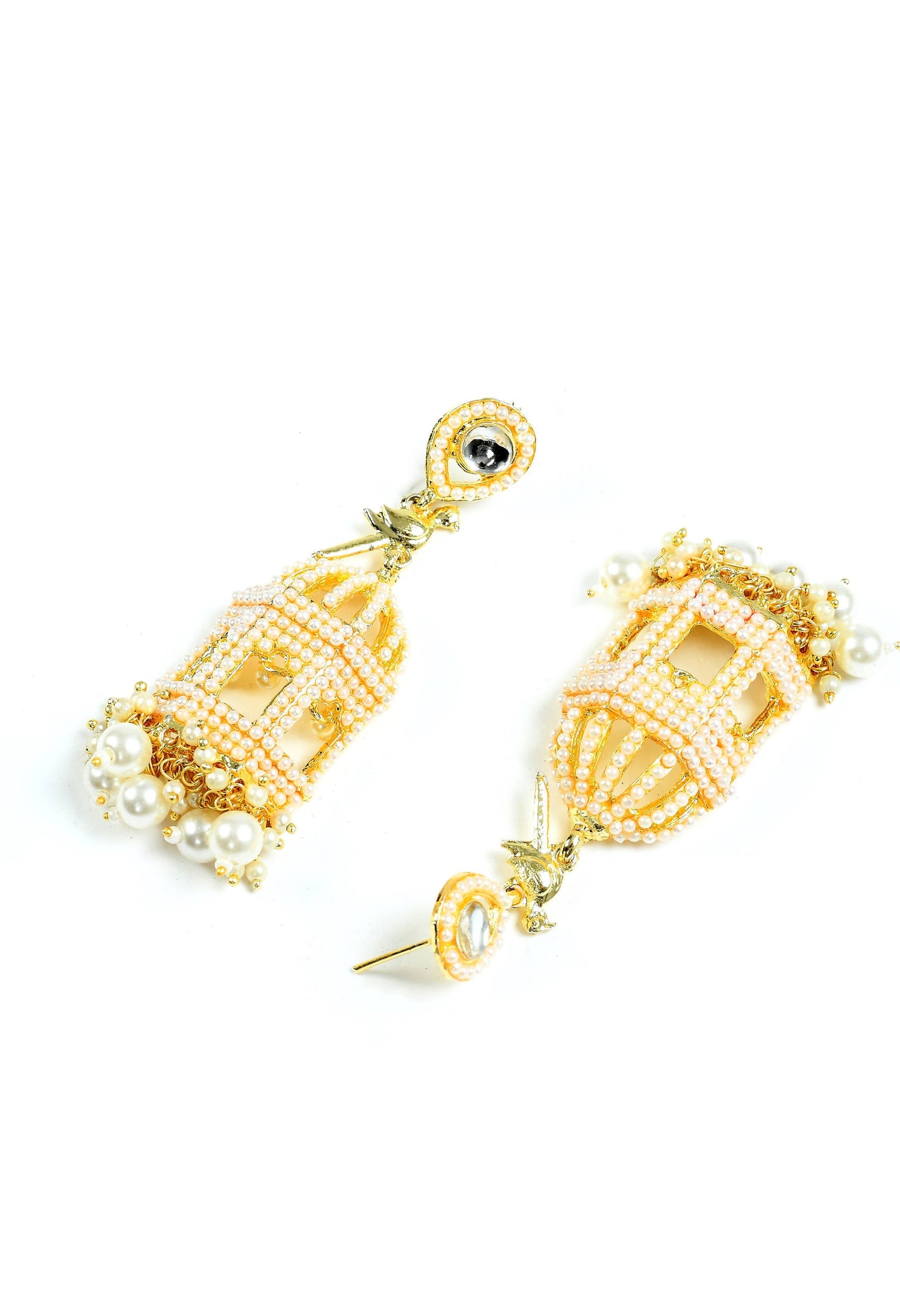 Mominos Fashion Johar Kamal Golden Color Bird Nest Earrings With Pearls