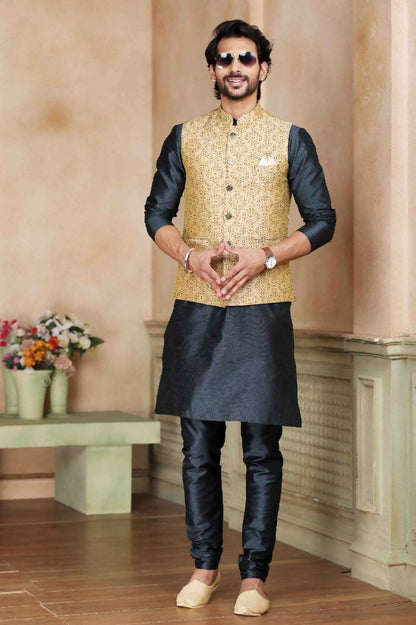 Raivat Ethnic Jacquard Banarasi Silk Woven Work 3 Pics Jacket Set In Beige Colour