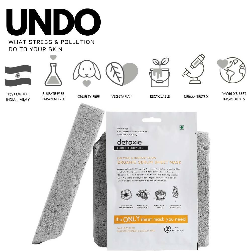 Detoxie Calming & Instant Glow Organic Serum Sheet Mask - 20 gms