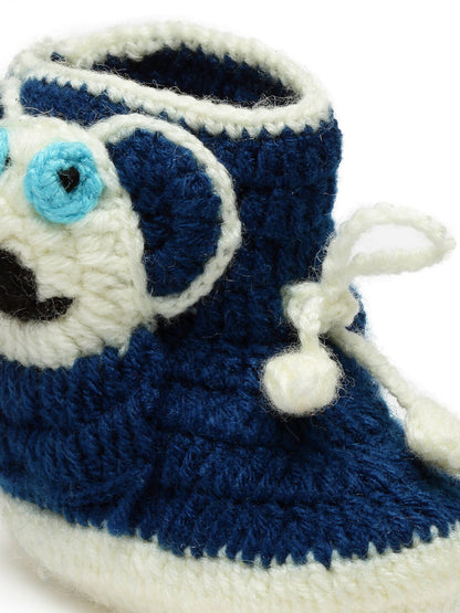 Chutput Kids Woollen Hand Knitted Panda Detailed Booties - Blue