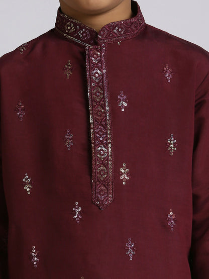 Joban Fashion Kids Island Traditional Ethnic Wear with Silk Sequence Embroidery Full Sleeves Kurta and Pyjama Set - Wine